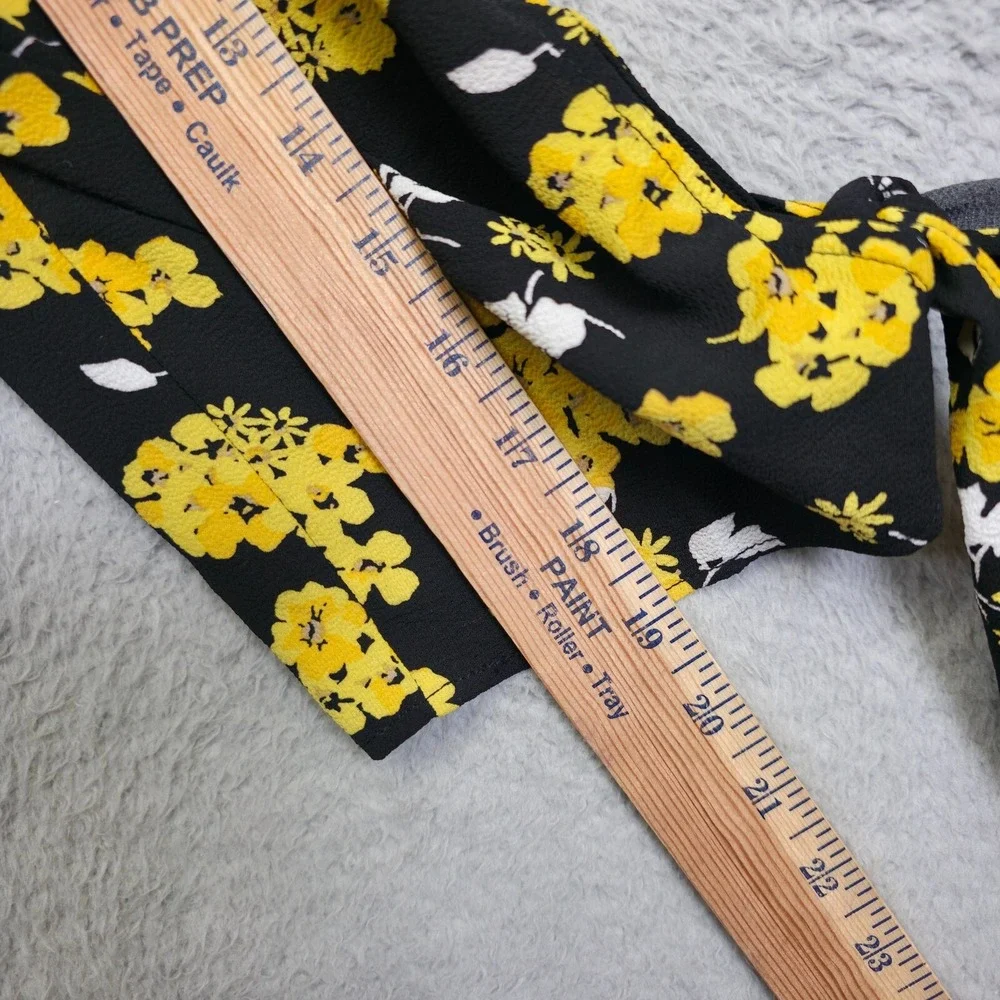 Michael Kors Top Womens L Black Yellow Tie Sleeve Floral Colorful Resort Elegant